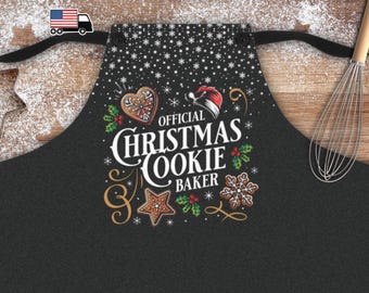 Official Christmas Cookie Baker Apron, Holiday Baking Apron, Gift for Bakers, Snowflakes, Gingerbread, Xmas Present Gift for Mom, Grandma