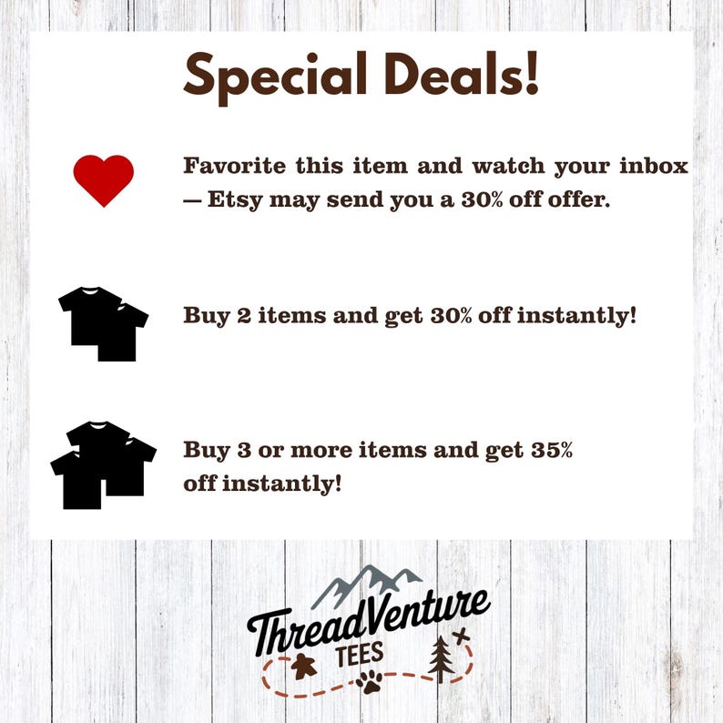 Puede incluir: Fondo blanco con texto "&iexcl;Ofertas especiales!" y un icono de coraz&oacute;n rojo. El texto dice "Favorito este art&iacute;culo y vigila tu bandeja de entrada - Etsy puede enviarte una oferta del 30% de descuento." y "&iexcl;Compra 2 art&iacute;culos y obt&eacute;n un 30% de descuento al instante!"