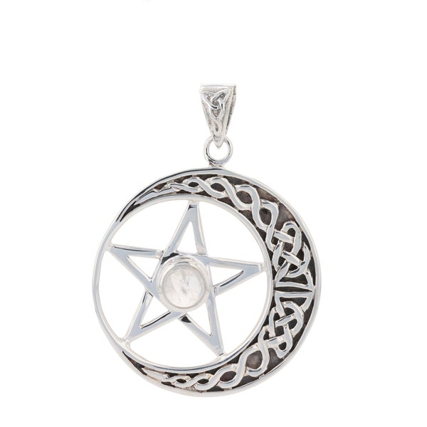 Jewelry Trends Celtic Moon and Star Pentacle Sterling Silver Pendant with Moonstone