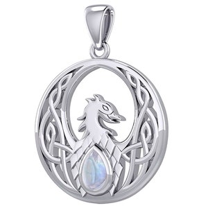 Jewelry Trends Celtic Phoenix Sterling Silver Pendant Necklace with Moonstone 18"