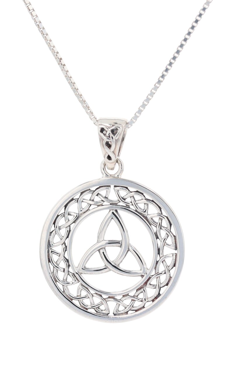 Jewelry Trends Sterling Silver Celtic Border Trinity Knot Round Pendant ...