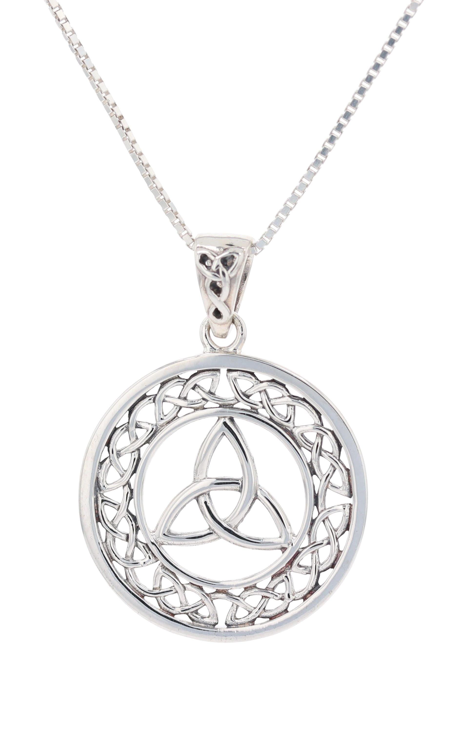 Jewelry Trends Sterling Silver Celtic Border Trinity Knot Round Pendant ...