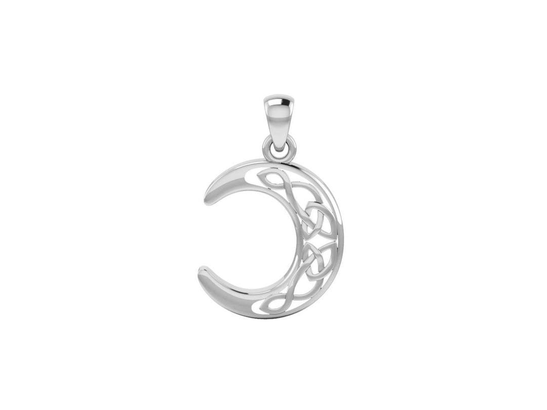 Celtic Knot Crescent Moon Sterling Silver Pendant Necklace 18 ...