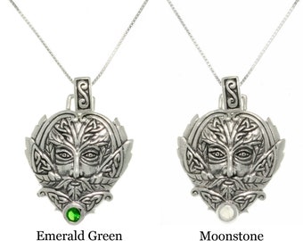 Jewelry Trends Celtic Green Man Trinity Sterling Silver Druid Greenman Pendant Necklace 18" Moonstone