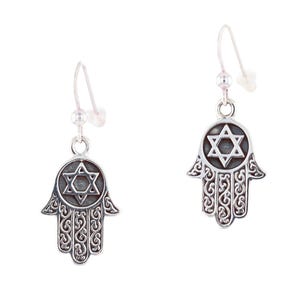 Filigree Hamsa Hand of Fatima with Star of David Sterling Silver Dangle Earrings | Jewelry Trends
