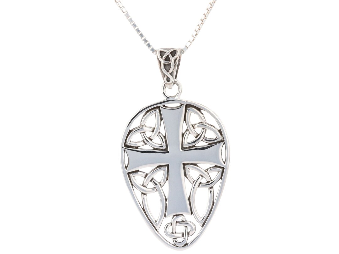 Jewelry Trends Sterling Silver Celtic Knot Cross Shield Pendant on 18 ...