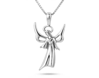 Jewelry Trends Winged Angel Genuine 925 Sterling Silver Pendant Necklace 18" Religious Gift