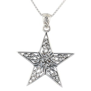 Celtic Knot Work Star Pentacle Sterling Silver Pendant Necklace 18&quot; | Jewelry Trends
