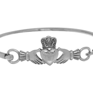 Celtic Irish Heart in Hands Claddagh Sterling Silver Bangle Bracelet | Jewelry Trends