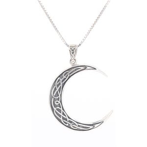 Large Celtic Crescent Moon Sterling Silver Pendant Necklace 18&quot; | Jewelry Trends