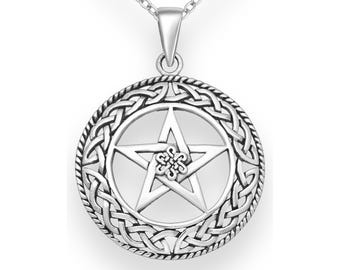 Jewelry Trends Pentacle Star Celtic Knot Sterling Silver Pendant Necklace 18"