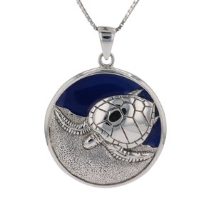 Sea Turtle Sterling Silver and Blue Enamel Pendant Necklace 18&quot; | Jewelry Trends