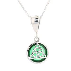 Celtic Triquetra Trinity Knot Reversible Sterling Silver Green Glass Pendant Necklace 18&quot; | Jewelry Trends