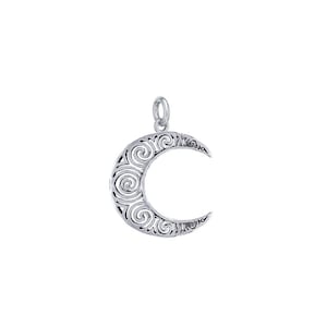 Spiral Crescent Moon Sterling Silver Pendant Necklace 18&quot; | Jewelry Trends