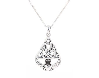 Celtic Triquetra Knot Claddagh Sterling Silver Pendant Necklace 18&quot; | Jewelry Trends