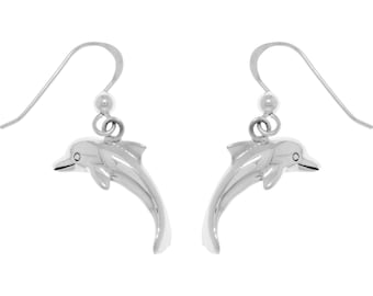 Jewelry Trends Dolphin Love Heart Sterling Silver Dangle Earrings Blue