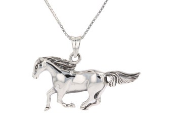 Jewelry Trends Running Horse Equestrian 925 Sterling Silver Pendant Necklace 18"