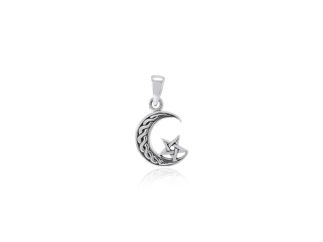 Celtic Knot Crescent Moon and Star Sterling Silver Pendant Necklace 18 ...