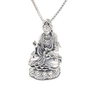 Kwan Yin on Lotus Flower Sterling Silver Pendant Necklace 18" | Jewelry Trends