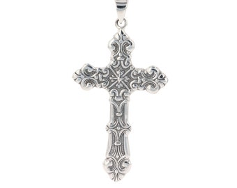 Jewelry Trend Large Ornamental Gothic Cross Sterling Silver Pendant Necklace 18&quot; | Jewelry Trends