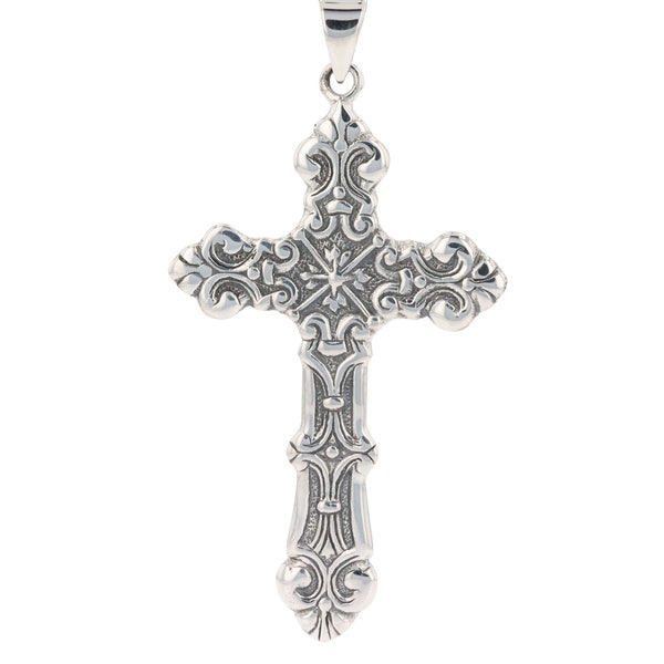 Jewelry Trend Large Ornamental Gothic Cross Sterling Silver Pendant Necklace 18"