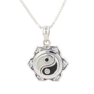 Yin Yang Lotus Flower Pendant Sterling Silver With CZ&#39;s 18&quot; | Jewelry Trends