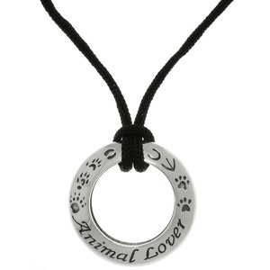 Animal Lover Message Sterling Silver Pendant with Black Cord Necklace | Jewelry Trends