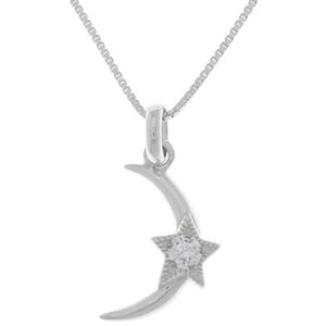 Crescent Moon and Star Pendant Necklace Sterling Silver with CZ 18&quot; | Jewelry Trends