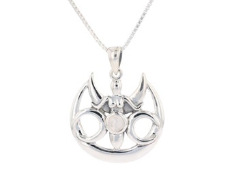 Jewelry Trends Sterling Silver Moon Goddess Pendant with Moonstone on 18 Inch Box Chain Necklace