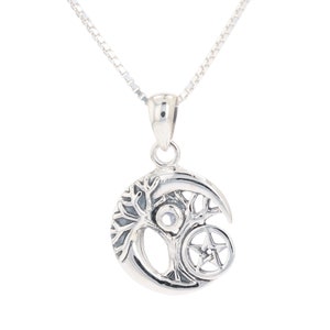 Celtic Tree of Life Moon Star with Moonstone Small Sterling Silver Pendant Necklace 18&quot; | Jewelry Trends