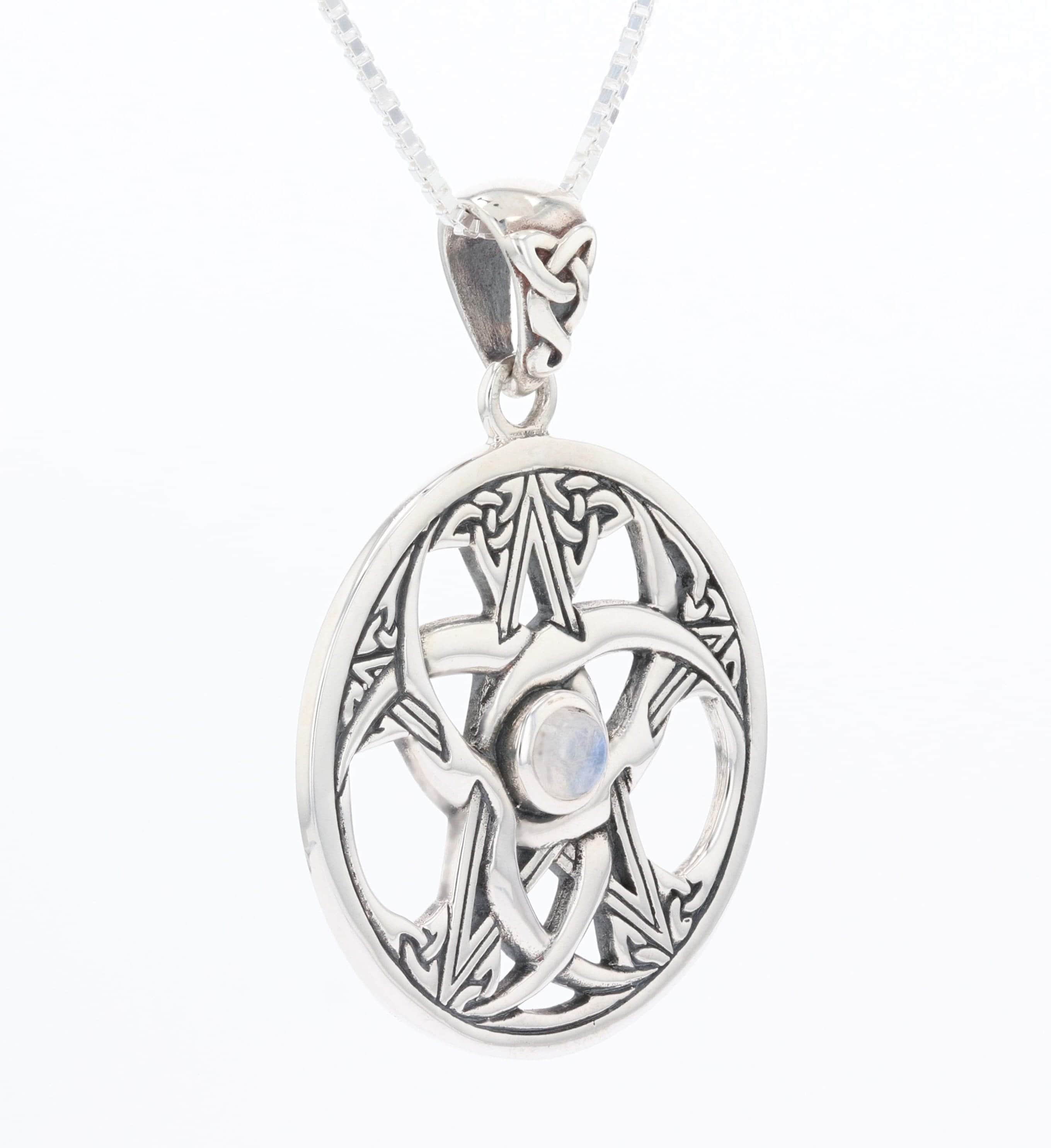 Celtic Crescent Moon Pentacle Star Pendant Necklace 18" Sterling Silver ...