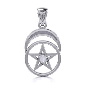 Pentacle Crescent Moon Goddess Sterling Silver Pendant Necklace 18&quot; Moonstone | Jewelry Trends