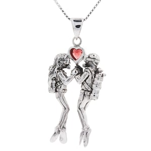 Scuba Divers Garnet Heart Sterling Silver Pendant Necklace 18&quot; | Jewelry Trends