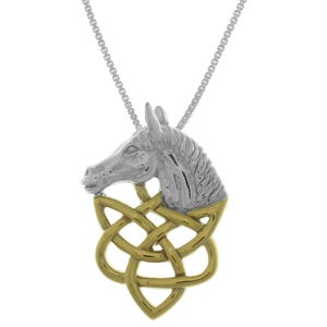 Horse Head Celtic Knotwork Sterling Silver with 14k Gold-Plated Pendant Necklace 18&quot; | Jewelry Trends