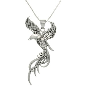 Eagle Phoenix with Cubic Zirconia Sterling Silver Pendant Necklace 18&quot; | Jewelry Trends