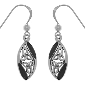 Celtic Trinity Knot  Sterling Silver Dangle Earrings Created Black Onyx | Jewelry Trends