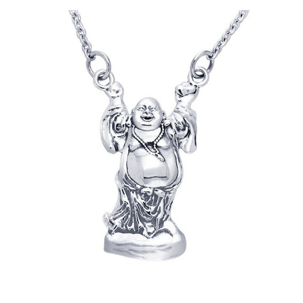 Jewelry Trends Laughing Buddha Hotei Good Luck Sterling Silver Pendant Necklace 18"