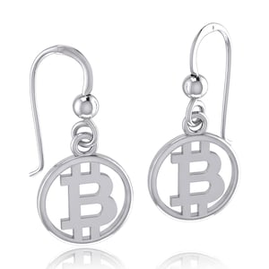 Jewelry Trends Small Bitcoin Cryptocurrency Blockchain Silver Dangle Earrings