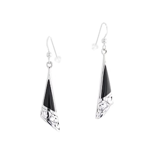Created Black Onyx Filigree Sterling Silver Long Dangle Earrings | Jewelry Trends