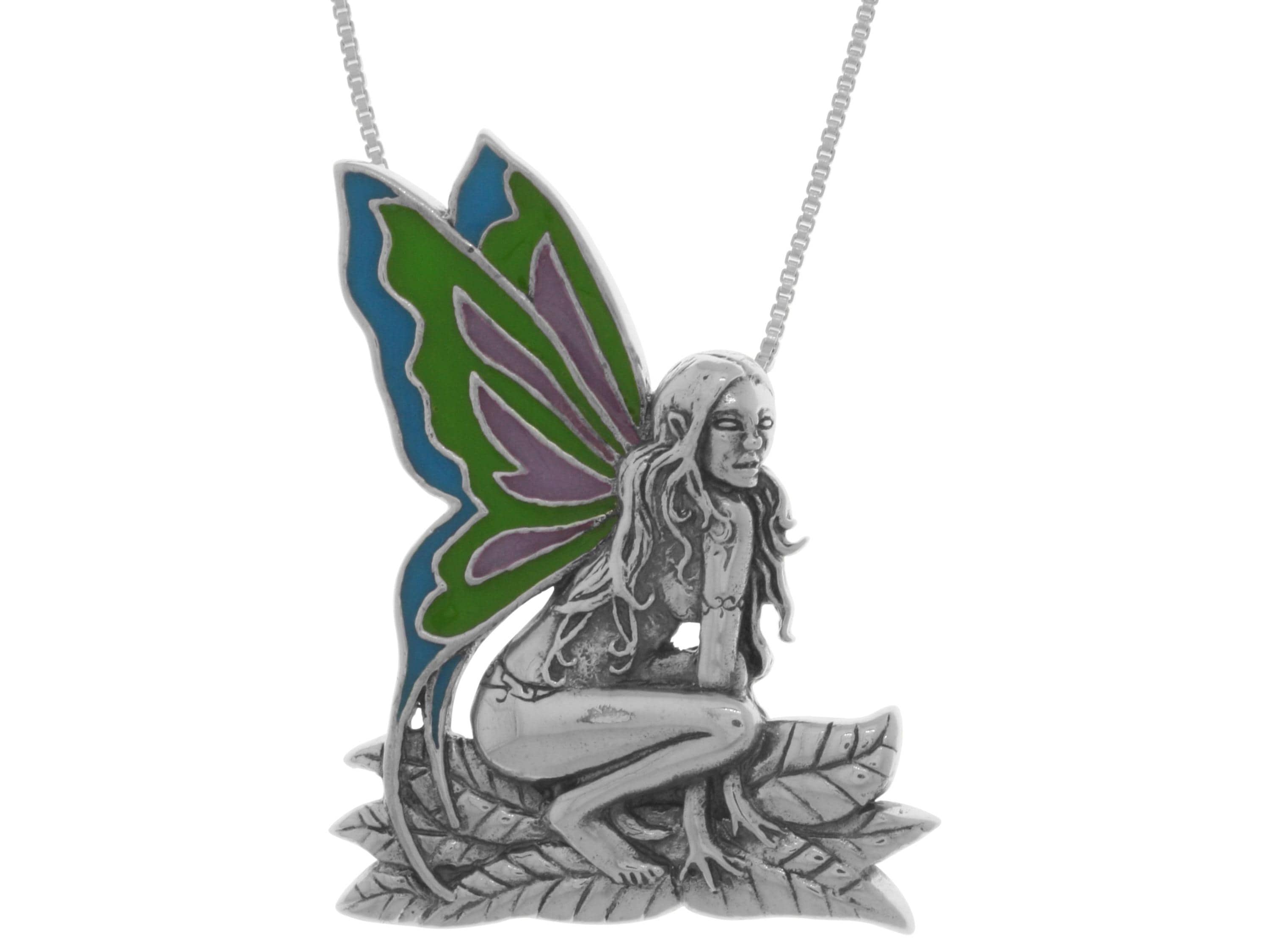 Butterfly Wing Rain Fairy Sterling Silver Pendant Necklace 18