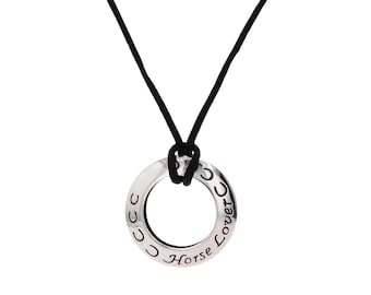 Jewelry Trends Sterling Silver Horse Lover Ring Pendant on Black Cord Necklace