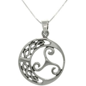 Celtic Moon Trinity Knot  Sterling Silver Pendant Necklace 18&quot; | Jewelry Trends