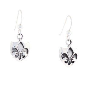 Fleur De Lis Shield Sterling Silver Dangle Earrings | Jewelry Trends