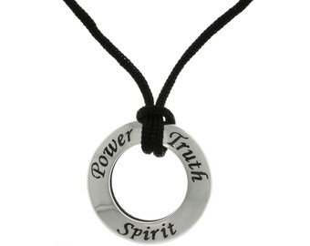 Jewelry Trends Power, Truth and Spirit Ring Sterling Silver Pendant with Black Cord Necklace