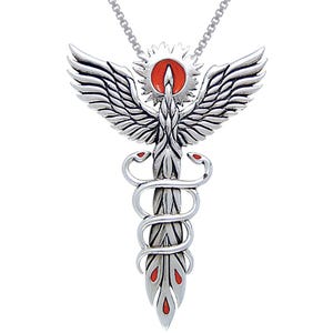 Jewelry Trends Rising Phoenix Fire Bird with Snakes Sterling Silver Pendant Necklace