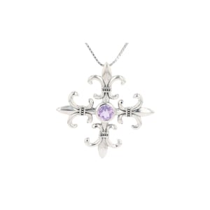 Sterling Silver and Amethyst Croix La Me&#39;Re Fleur De Lis Pendant Necklace 18&quot; | Jewelry Trends