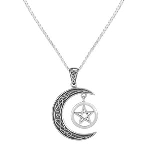 Jewelry Trends Magic Crescent Moon Pentacle Sterling Silver Pendant Necklace 18"