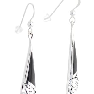 Jewelry Trends Silver Created Black Onyx Filigree Long Dangle Earrings