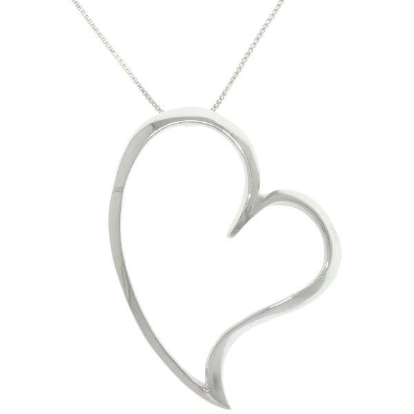 Jewelry Trends Large Open Floating Heart  Sterling Silver Pendant Necklace 18"