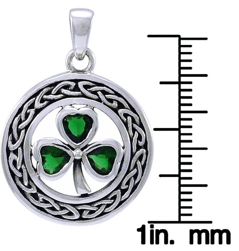 Jewelry Trends Celtic Clover Sterling Silver with Green Glass Pendant Necklace 18